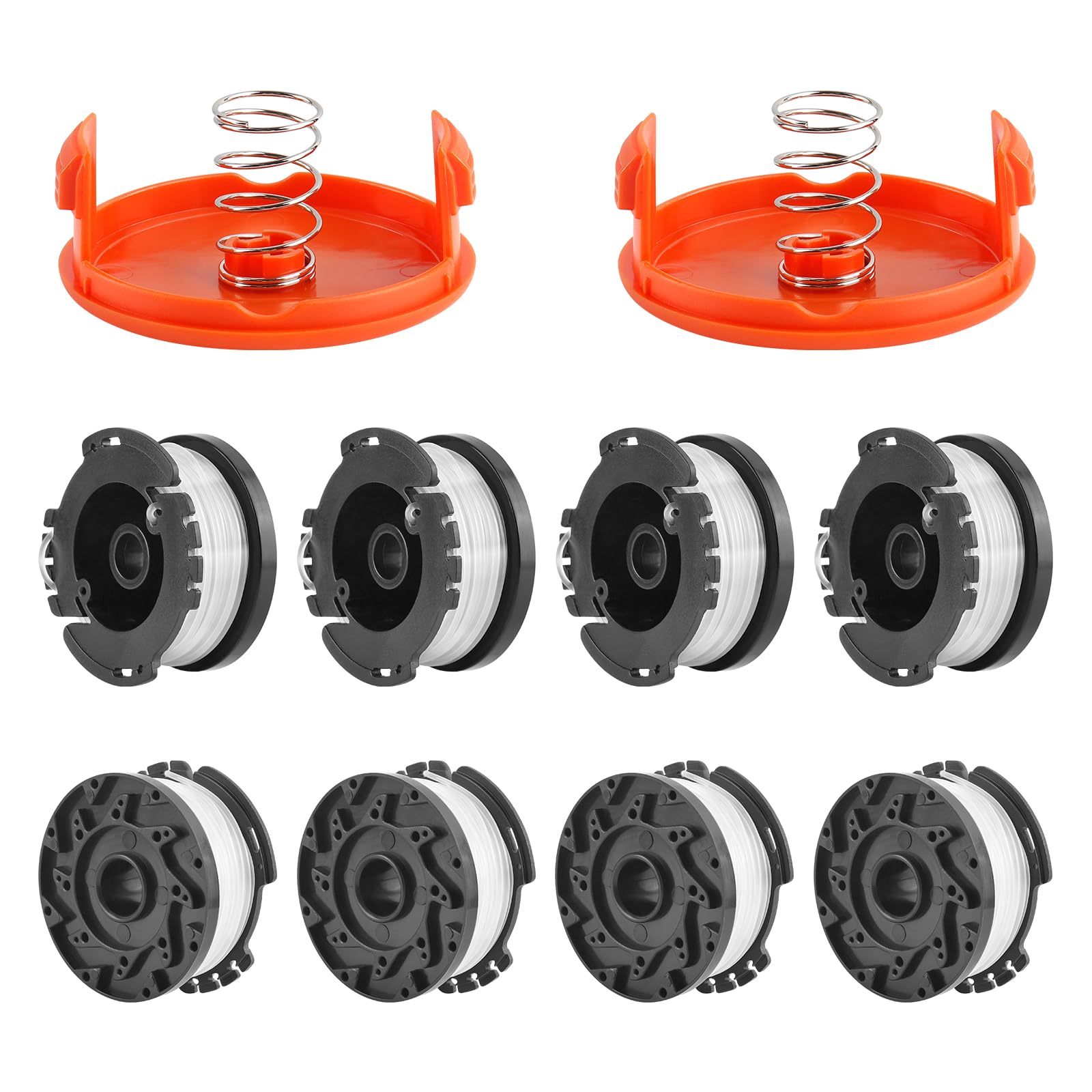 VIABRICO 10 Pack AF-100 Replacement Spool Line for Black+Decker - 0.065" Weed Eater String Trimmer Line Spool, 30ft Autofeed Weed Wacker Spool Refill for Black+Decker(8 Spool,2 Cap,2 Spring)