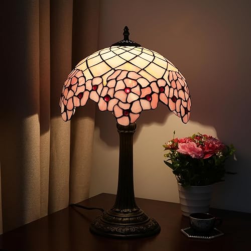 Miniatura 3 de Tiffany - Lámpara de mesa de cristal de cerezo en flor de cerezo, 12 x 12 x 18 pulgadas, estilo flor de cerezo, luz de lectura, decoración al lado