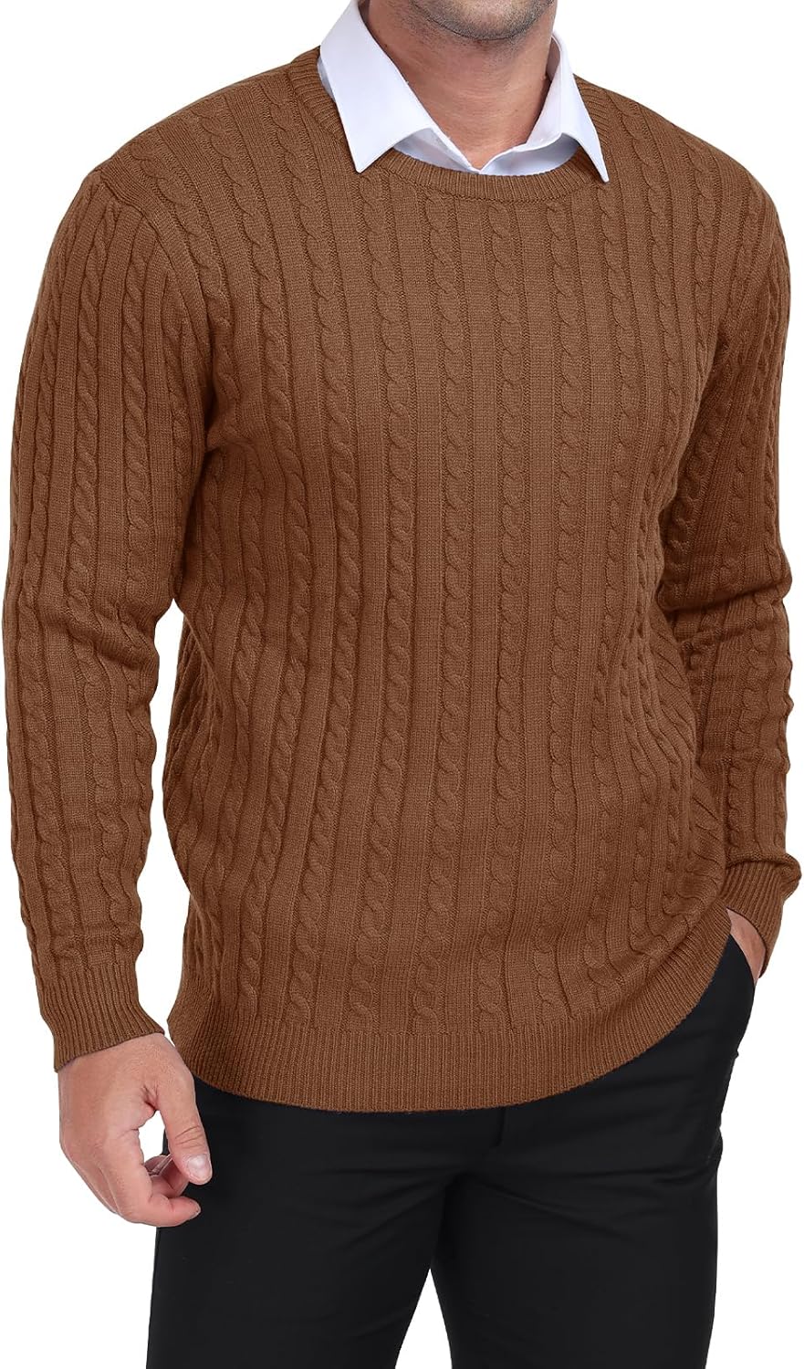 KUYIGO Mens Sweater Crewneck Cable Knit Pullover Sweater Casual Twist Textured Sweaters