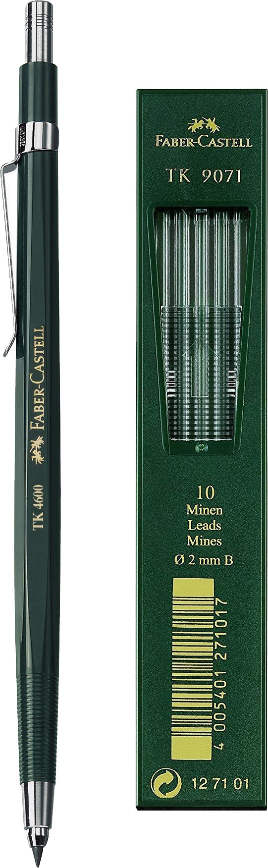 Faber-Castell 134600 - Caja con 10 portaminas TK 4600 Verde - 2 mm - Incluye Afilaminas + Minas TK 9071 HB