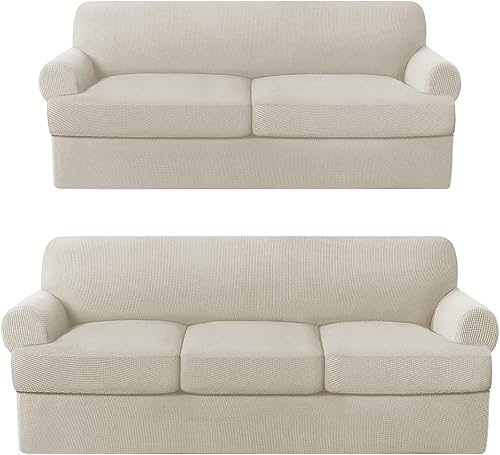 Paquete de fundas de sofá con cojín en forma de T de 34 piezas, protector de muebles, patrón a cuadros, extraíbles y lavables, Island Fossi