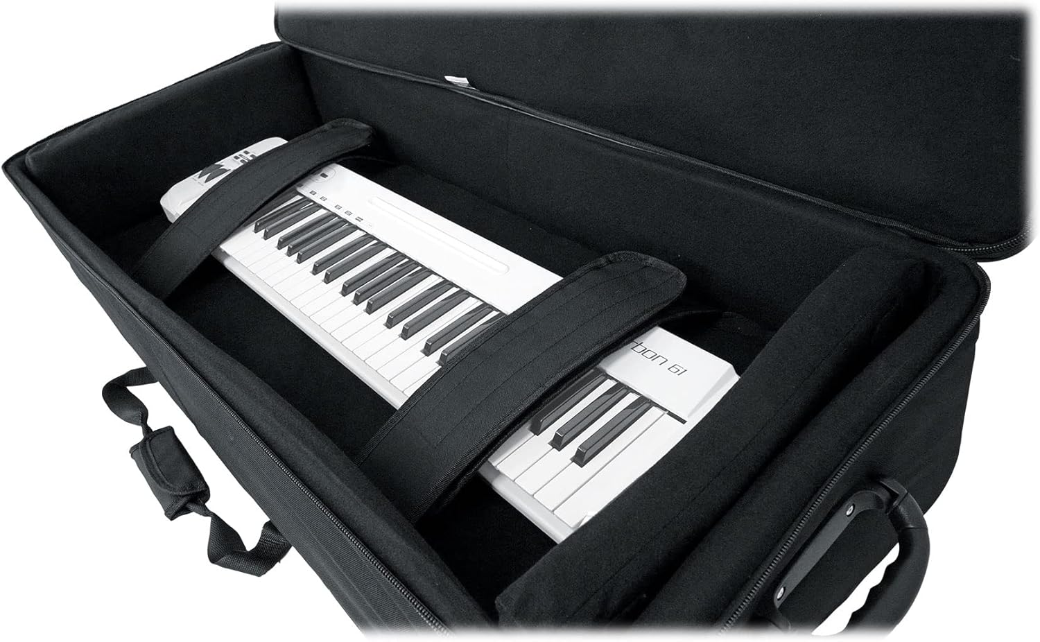 Rockville Rolling Bag 61 V2 61-Key Keyboard Case, Wheels, Trolley Handle, Large Pockets, Padded Straps, Skid Bars, for Musicians and Gigging Keyboardists