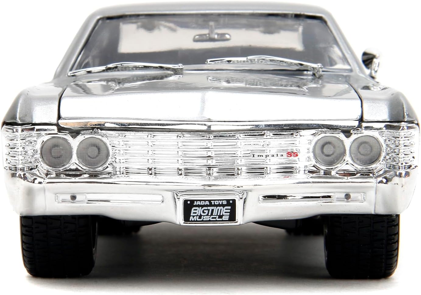 Jada Toys Bigtime Muscle 1:24 1967 Chevrolet Impala SS – Opening Doors, Hood, Trunk, Rubber Tires(Candy Silver/Black)