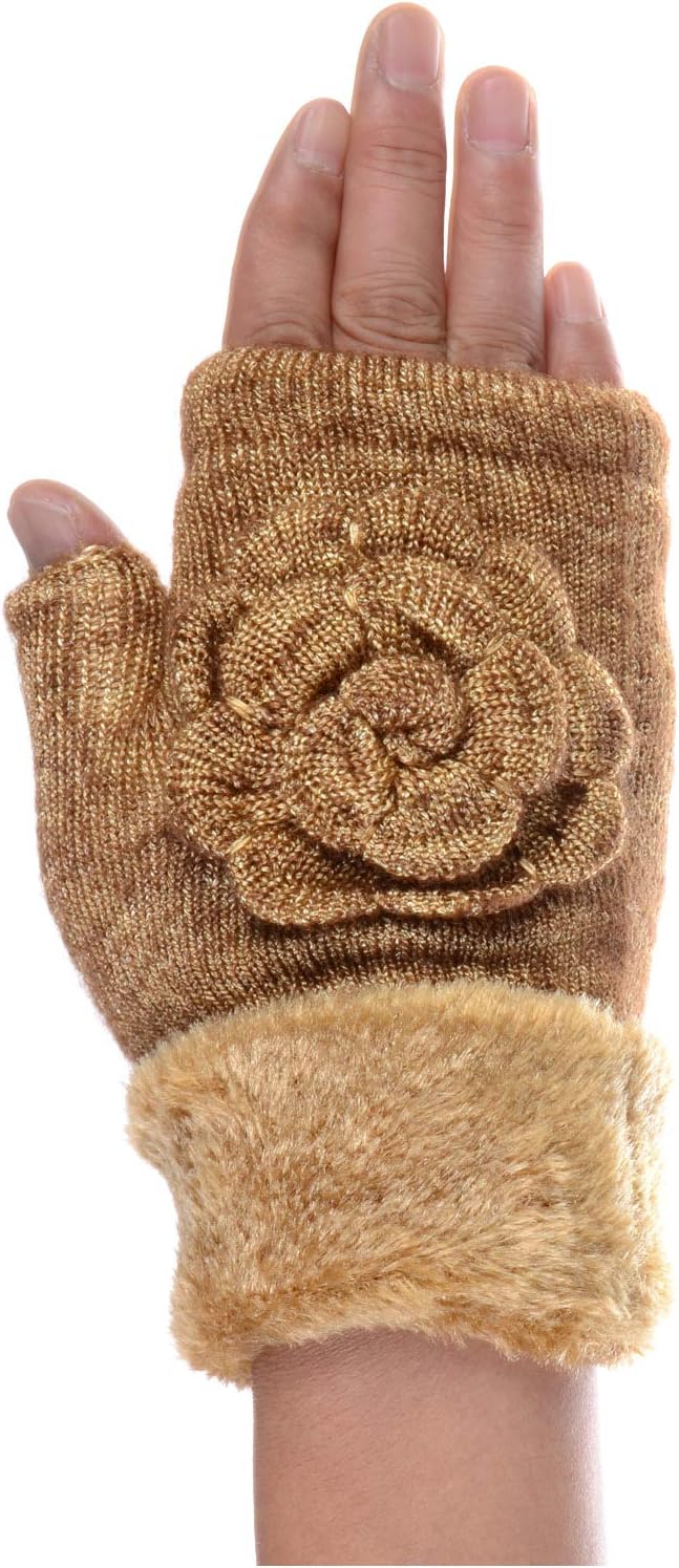 LL- Womens Winter Knit Fingerless Fashion Gloves Fleece Lined Assorted Patterns and Colors