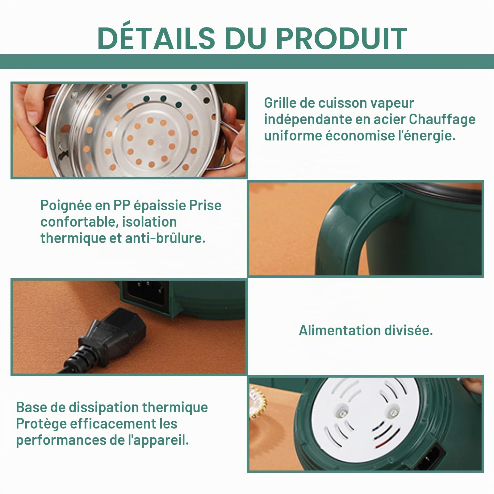 Hotpot électrique avec cuiseur à vapeur, mini multicuiseur portable anti-adhésif, pot hotpot poêle électrique multifonction, poêle à frire électrique, cuiseur de ramen rapide pour steak/nouilles/soupe