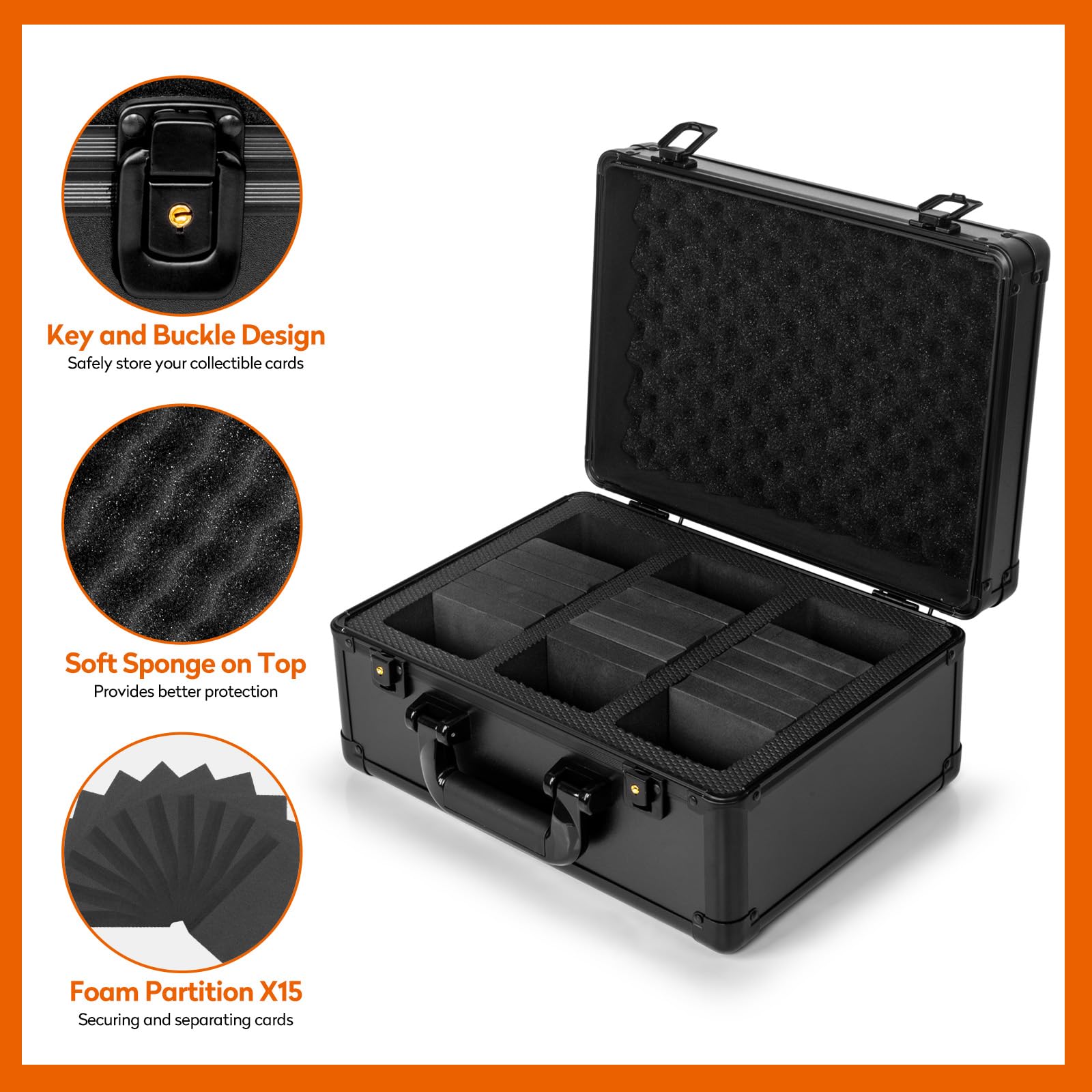 Karten Aufbewahrungsbox für Abgestufte Karten, PAS Card Holder Case, Top Loader Box mit Herausnehmbaren Schaumstoffschlitzen für Sportkarten, One Touch, Spielkarten (3 Reihen)