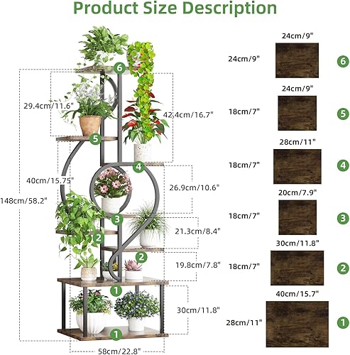 Miniatura 6 de Soporte para plantas de interior con luz de crecimiento, soporte para plantas de interior de 8 niveles, estante de flores para plantas de 58