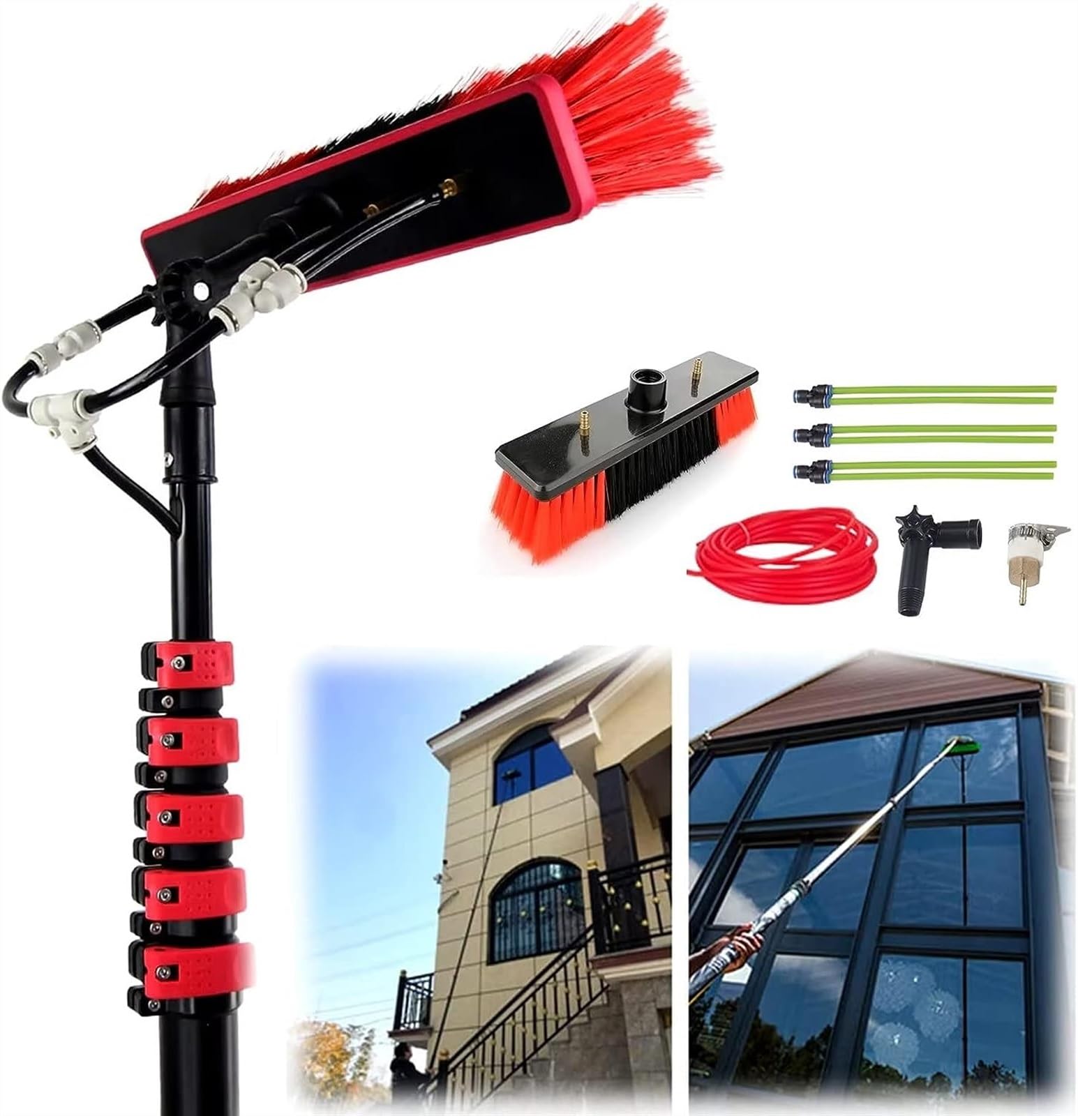 WXPGFEQ Window Cleaning Pole, Water Fed Telescopic Brush Photovoltaic Panel Cleaning Tool for Cleaning Photovoltaic and Solar Panels Brush Head Rod (Color : 30cm Brush Head, Size : 7.2M Rod)