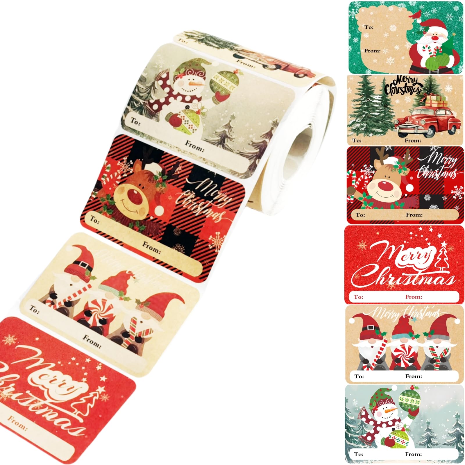 288 etiquetas adhesivas de regalo de Navidad, 48 diseños autoadhesivos, etiquetas adhesivas de regalo de Navidad, etiquetas de Navidad para cajas, bolsas, sobres, decoración de paquetes
