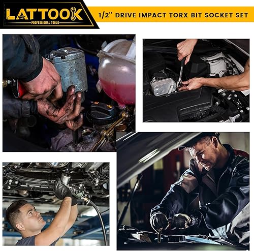 Miniatura 9 de Juego de dados Torx de impacto de 12 pulgada, 17 piezas de acero Cr-Mo de 3 pulgadas extra largo Impact Star Bit Set con adaptador de enchufe de
