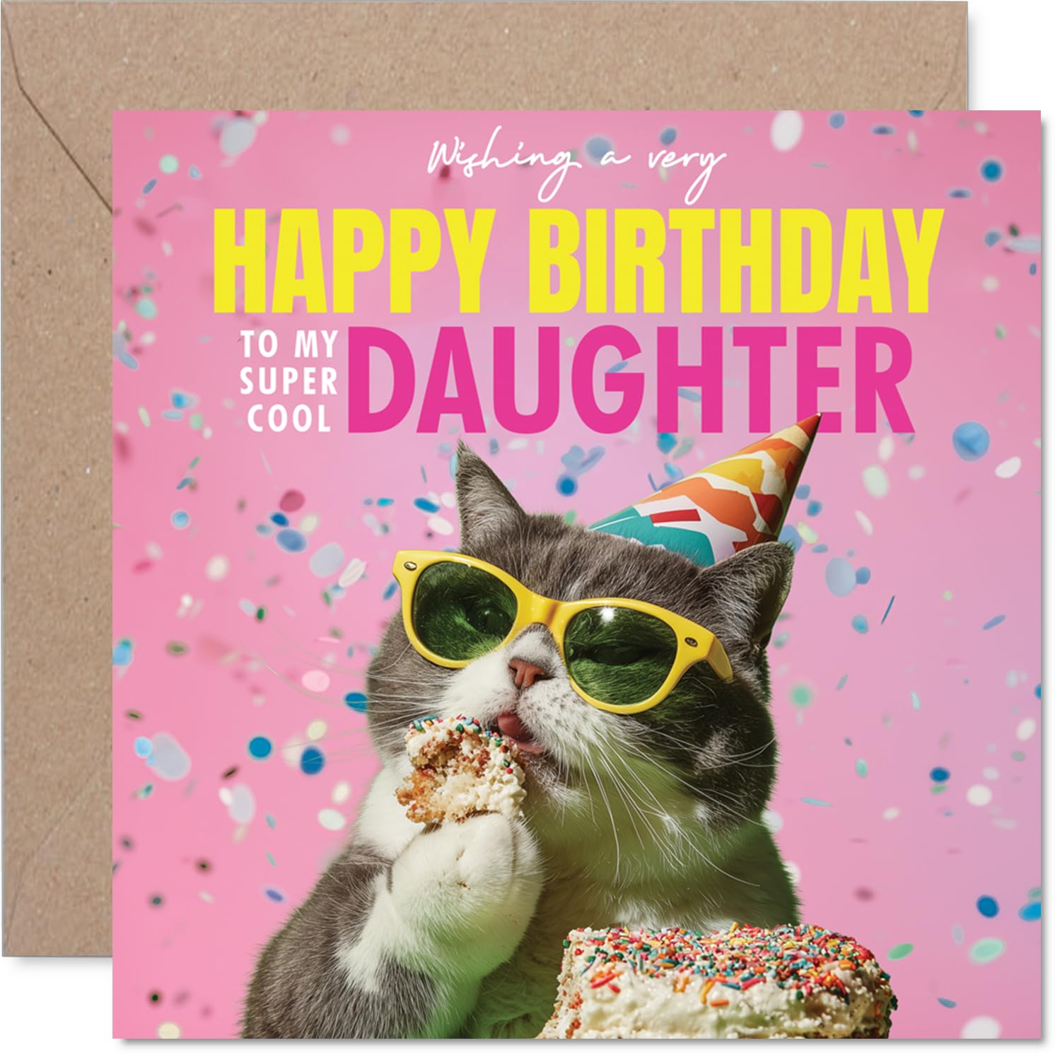 Daughter Birthday Card - Purr-fect Cake - Happy Birthday Card for Daughter from Dad Mum, 145mm funny cat Bday Greeting Cards