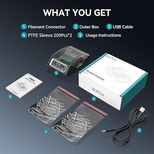 Vista 9 de SUNLU - Conector de filamento, empalmador oficial con 200 fundas de PTFE para filamento de impresora 3D de 0.069 pulgadas, compatible con PLA PETG