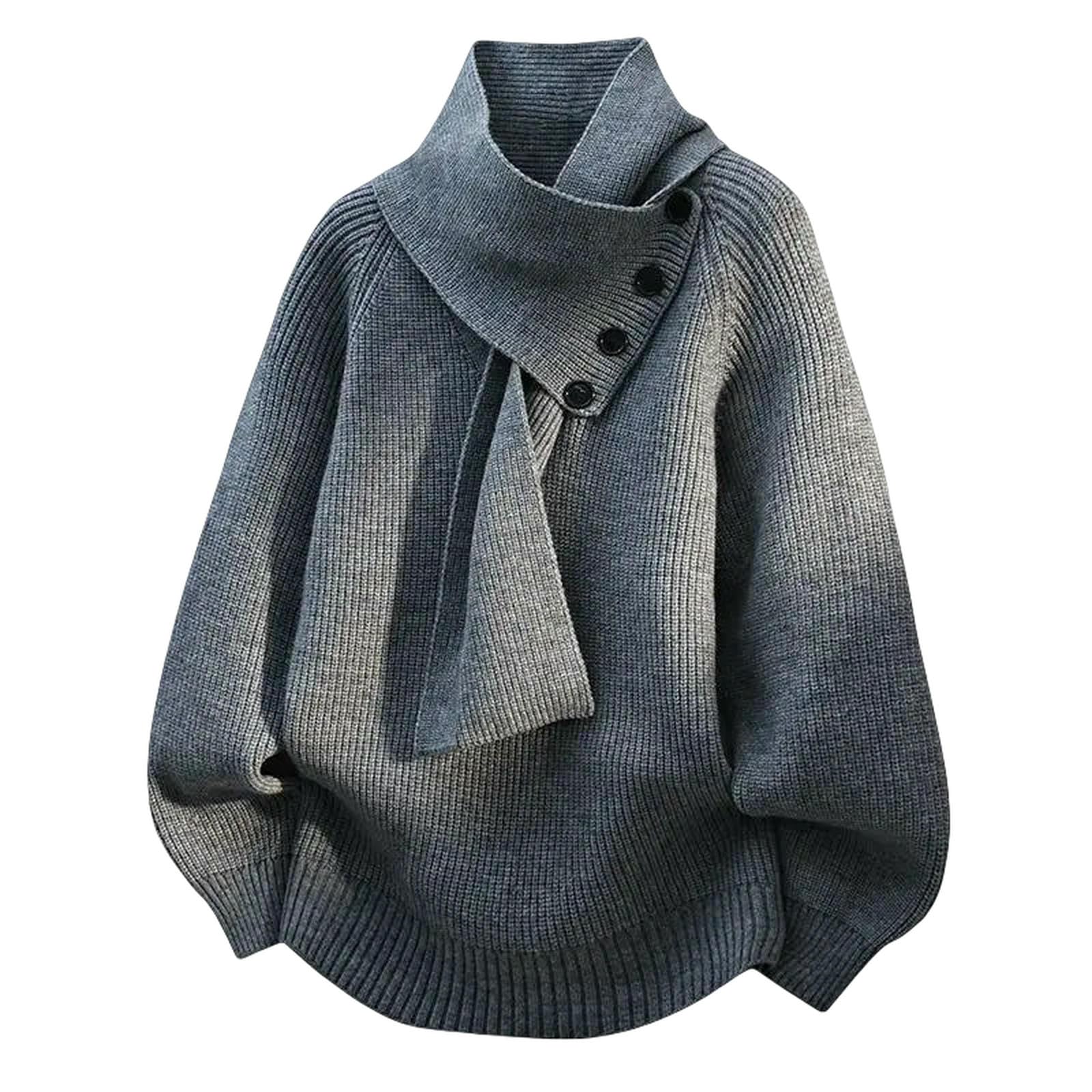 Męski sweter, moda męska, szalik, luźny guzik, dekoracja, sweter z dzianiny, na jesień i zimę, czarny, XL