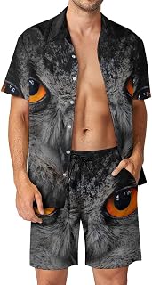 The Evil Eyes Eagle Owl Bubo Bubo Hawaiian Shirt And Shorts 2 Piece Vacation Outfits Sets Button Down Casual Beach Suits