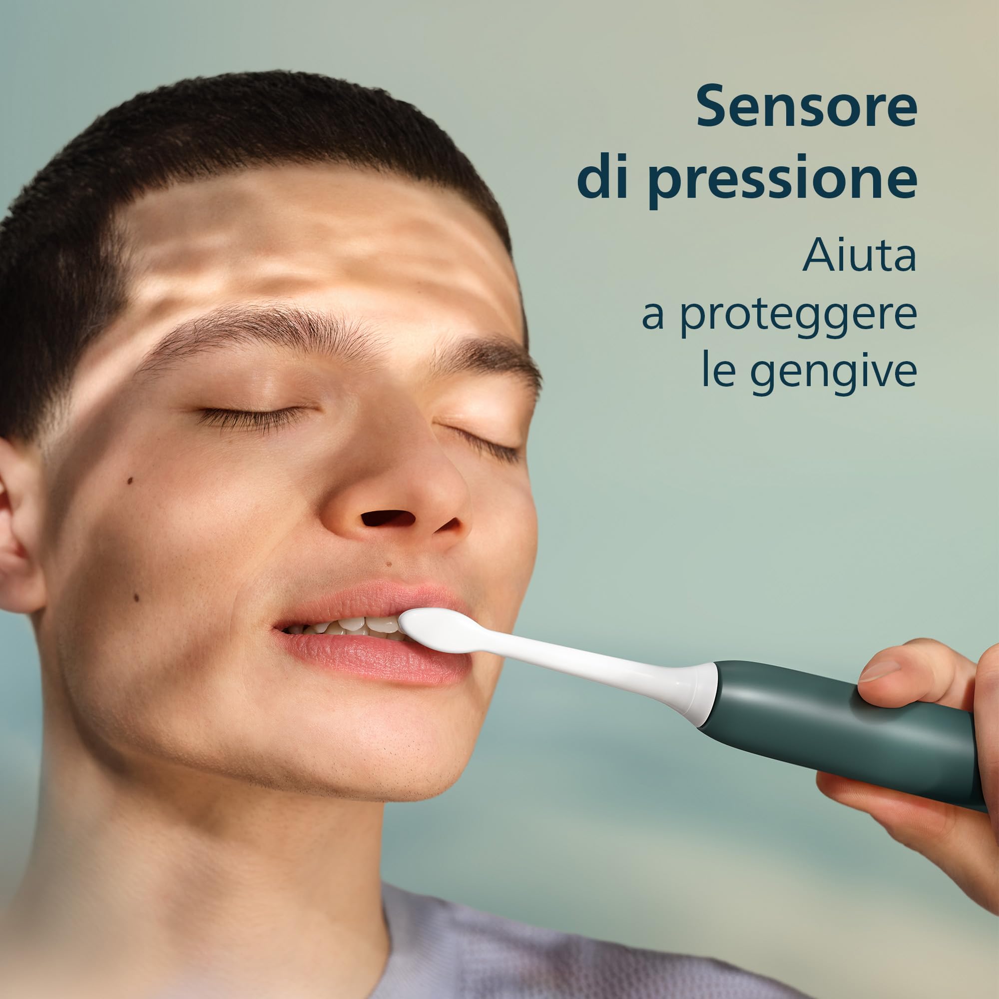 Philips Sonicare Serie 4100 - Spazzolino elettrico sonico, Sensore di pressione, 4 impostazioni, EasyStart, SmarTimer, autonomia 21 giorni, custodia, verde bosco, HX4042/46, [Nuovo]