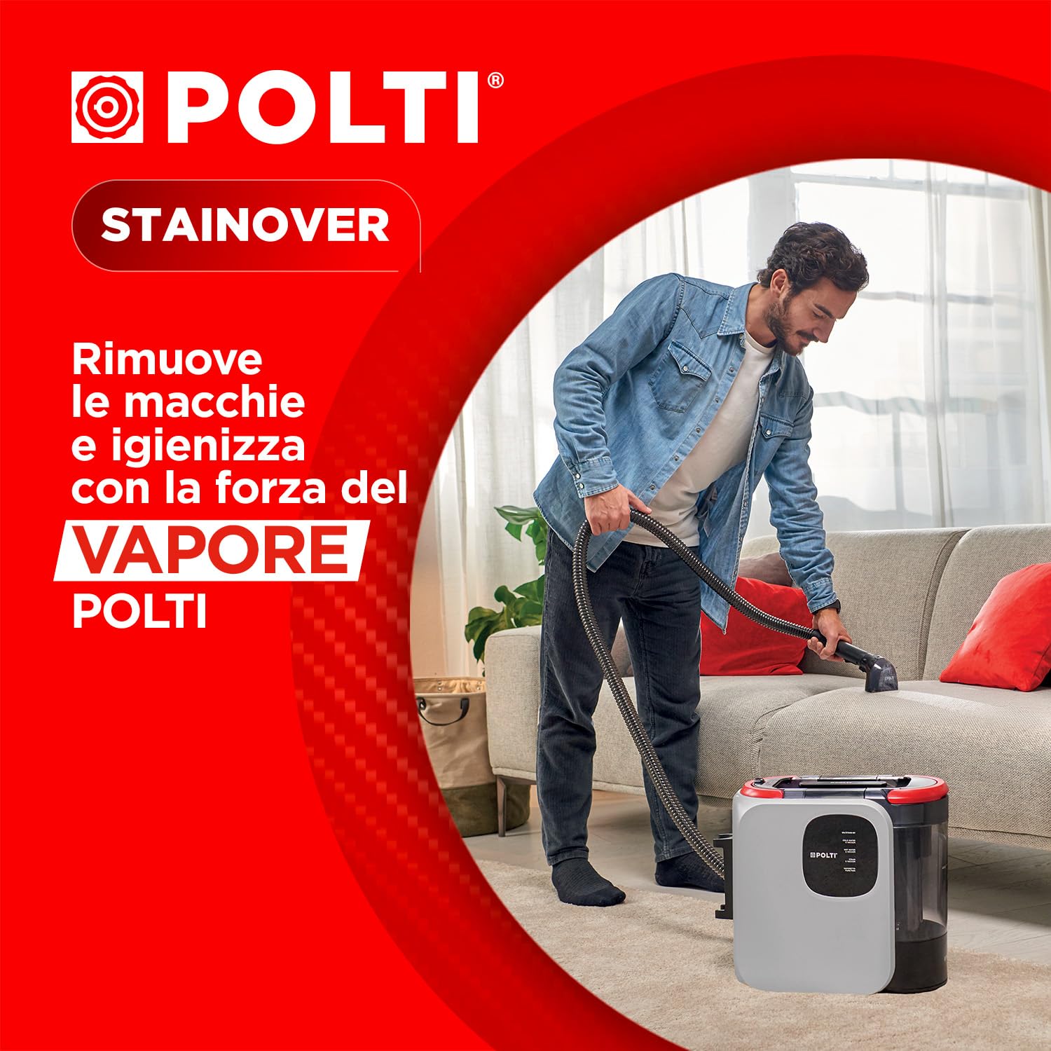 Polti StainOver SC20, Lavatappeti a Vapore 4 in 1 per Rimuovere le Macchie, con Funzione Vaporetto, Tecnologia SteamActive, Ideale per chi ha Animali, 9 accessori inclusi, Grigio