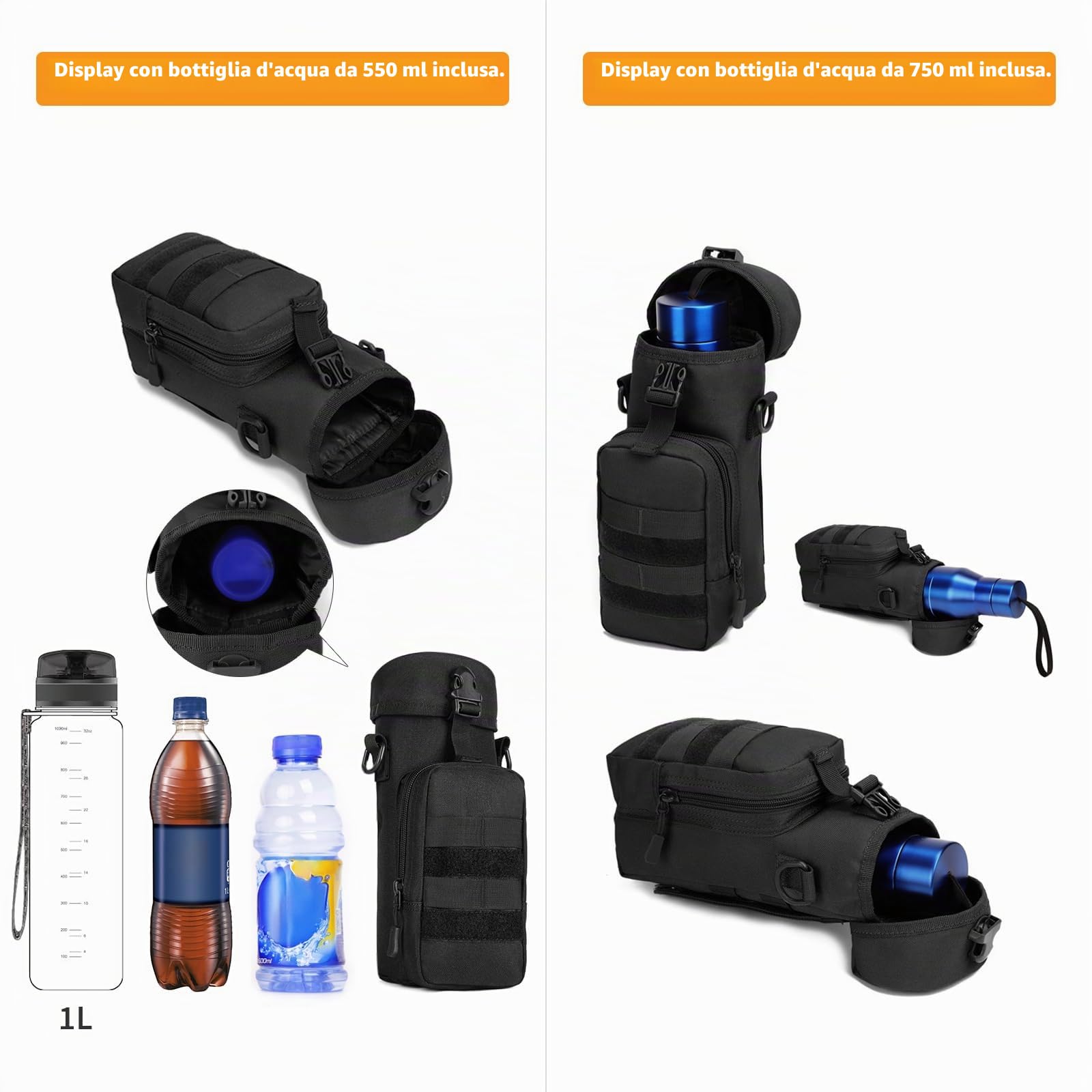 Huntvp Borsa per Borraccia Molle Militare Tattico Borsa Tracolla Porta Bottiglia Custodia Borraccia per Sport Outdoor Ciclismo Trekking Campeggio Escursionismo