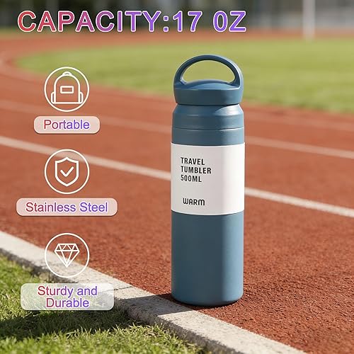 Miniatura 2 de Botella deportiva aislada de doble pared de 17 onzas, mantiene el calorfrío durante 24 horas, a prueba de sudor, duradera, perfecta para gimnasio y
