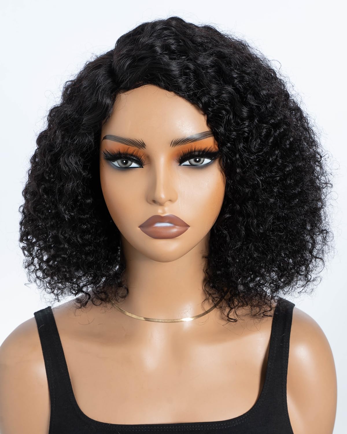 Style Icon Short Curly Bob Wigs Human Hair Wear and Go Glueless Wig for Women 10 inch Side Part Lace Deep Curly Bob Wigs C-Lace Jerry Curl Wig Natural Black (Color:1B)