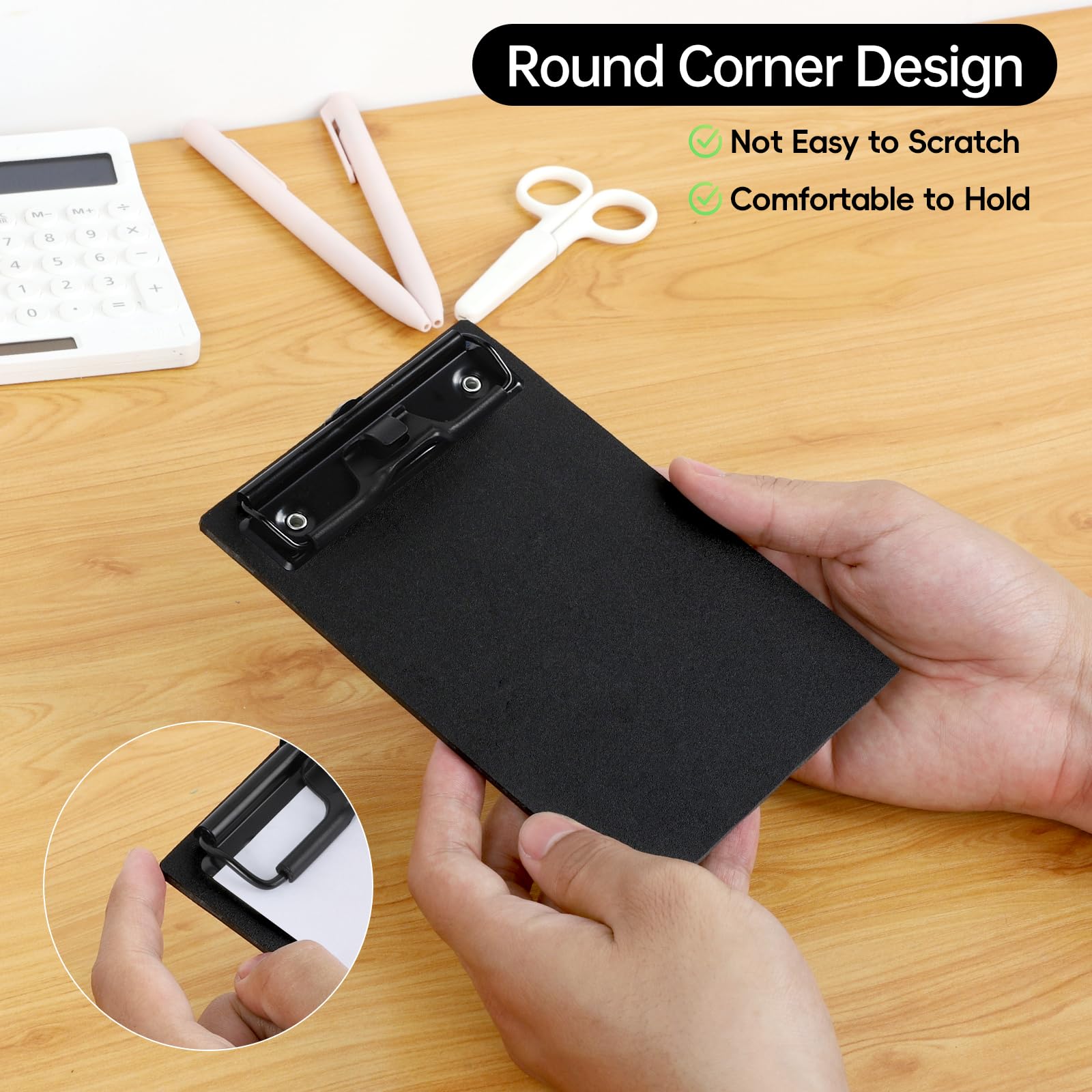 FRETONBA Portapapeles A6 Mini, 2 Piezas Carpeta Portadocumentos con Pinza y Lazo para Colgar Retráctil, Porta Documentos para Guardar Papel, Clipboard para Oficina, Restaurante, Aula, Negro