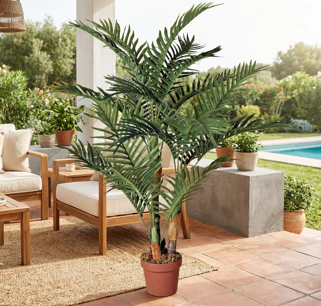Suinga Künstliche Palmenpflanze 120 cm mit Blumentopf, ideal für Innen- und Außenbereich Gartendekoration, realistische Kunststoff-Pflanzen für moderne Umgebungen, UV-beständig