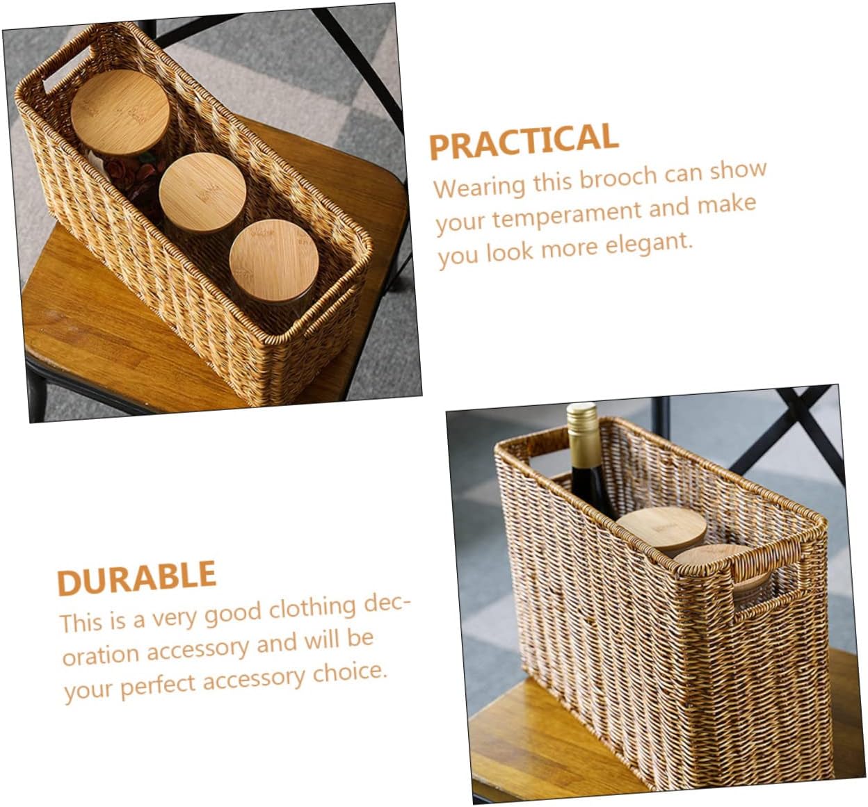 PAREKS Magazine Newspaper Basket Weaving Books Closet Bookshelf Cabinet Trash Can Rattan Toiletries Basket Toy Storage Basket Water Hyacinth Baskets Woven Basket Decor Home Supplies Stand/420