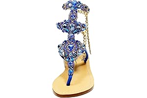 Flat Sandals with Rhinestones for Women- Royal Blue