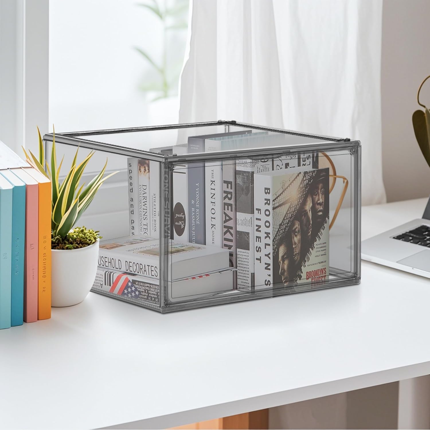 10 Pack Black Shoe Box Clear Shoe Organizer for Closet Acrylic Display Case Transparent Plastic Stackable Shoes Storage Box Handbag Organizer with Magnetic Lid, Size 14