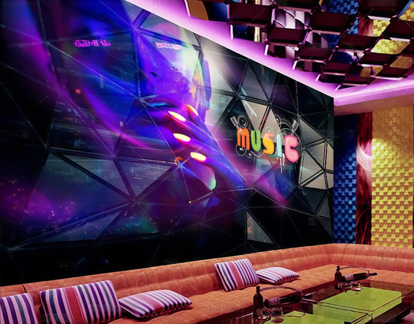 rskjdghshd Wallpaper Cool Black Three-Dimensional Relief Characters Music Theme Nightclub Bar Western Restaurant Background Wall Mural Afternoon Tea Coffee Shop Wallpaper,3D,300x210cm