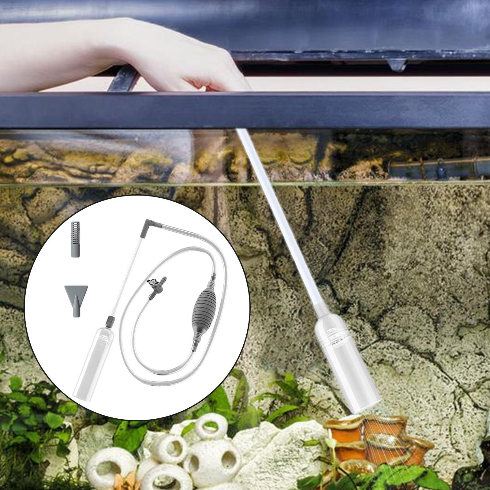 Aspirapolvere Per Acquario - Sifone Pulizia Ghiaia, Kit Multifunzione, Con Ugello Lungo, Pompa Manuale - Foto 10