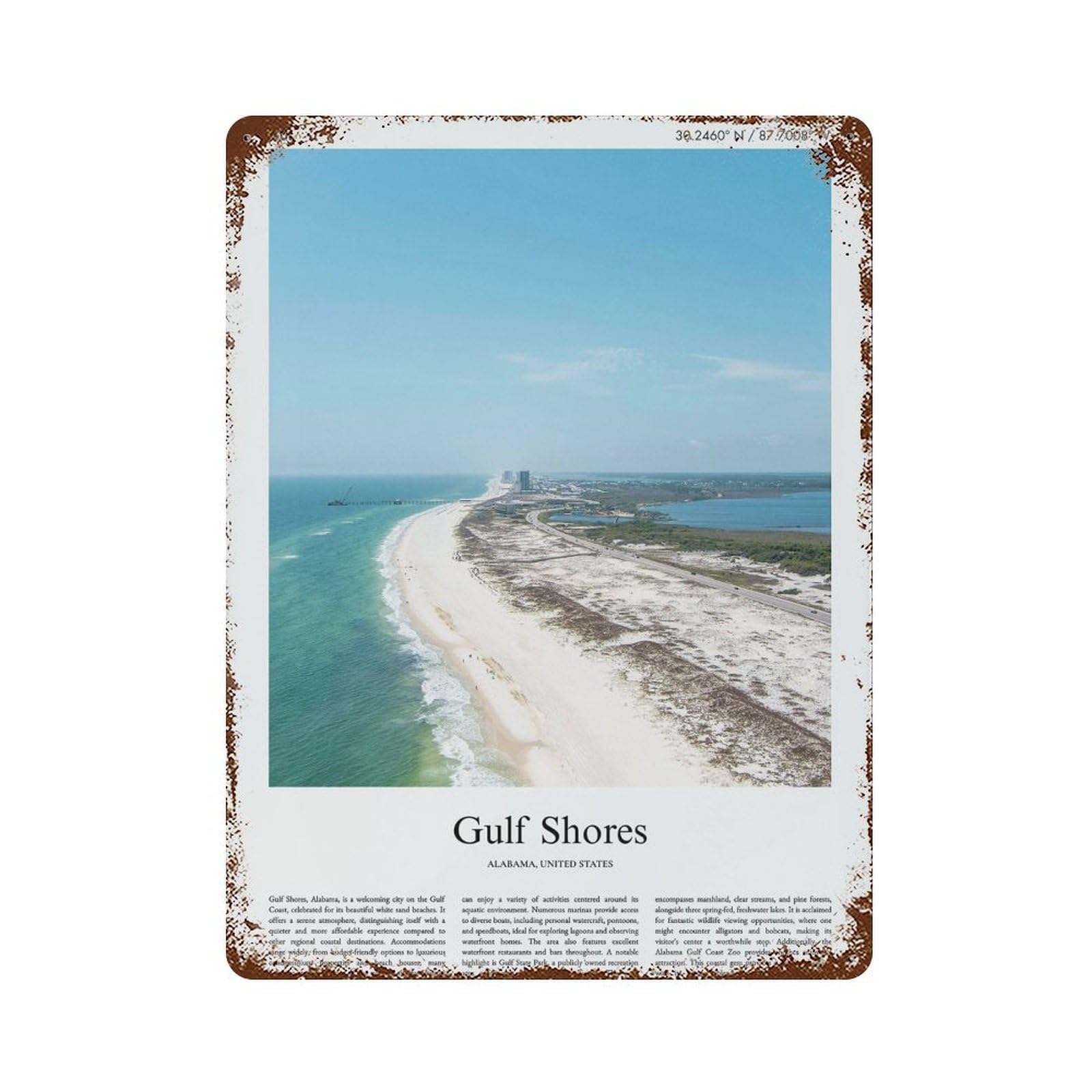 xiaoxiaoshen Gulf Shores Alabama, United States, USA City Scenery Wall Decor Art Metal Tin Poster Modern Home Decor Art Home Bar Shop Decorations Vintage Sign 40x30cm