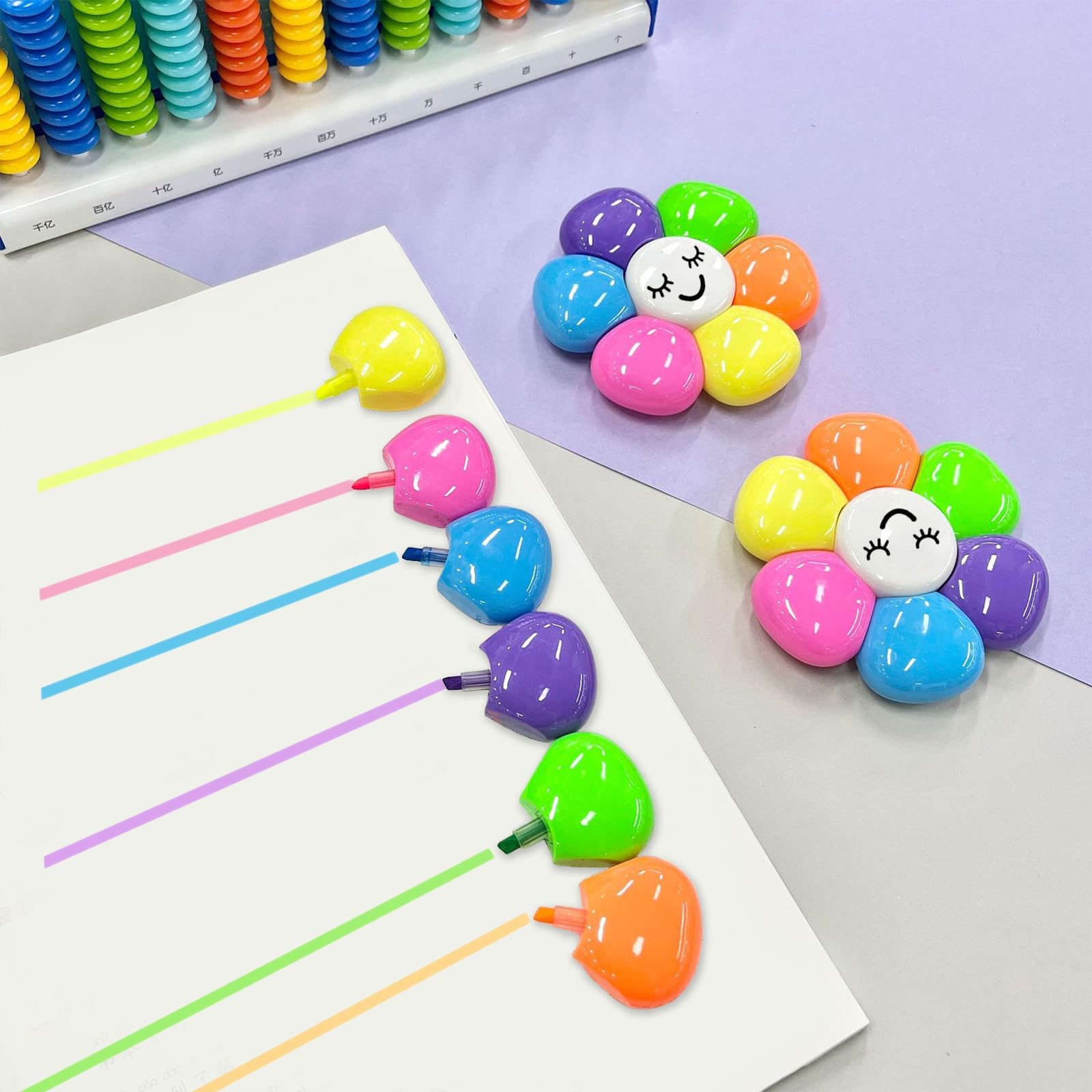 ALUNME Star-Shaped Highlighter Markers Set, 5 Fluorescent Colours, Multi-Tip Design (3 pack smile flower) - Image 4
