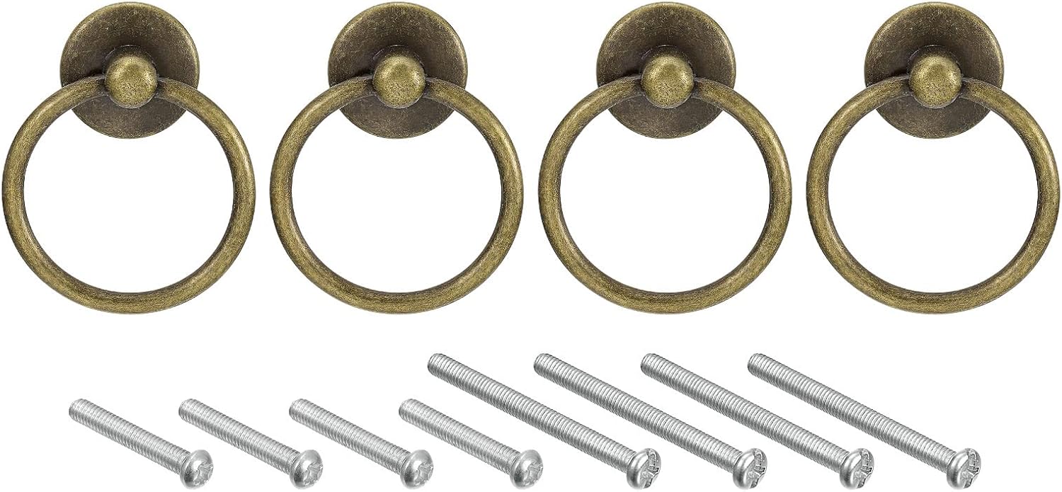 Amazon uxcell リングノブ リングプルノブ 引き出しつまみ ブロンズ サークル 単穴 ドレッサー食器棚ワードローブ用 4個入り