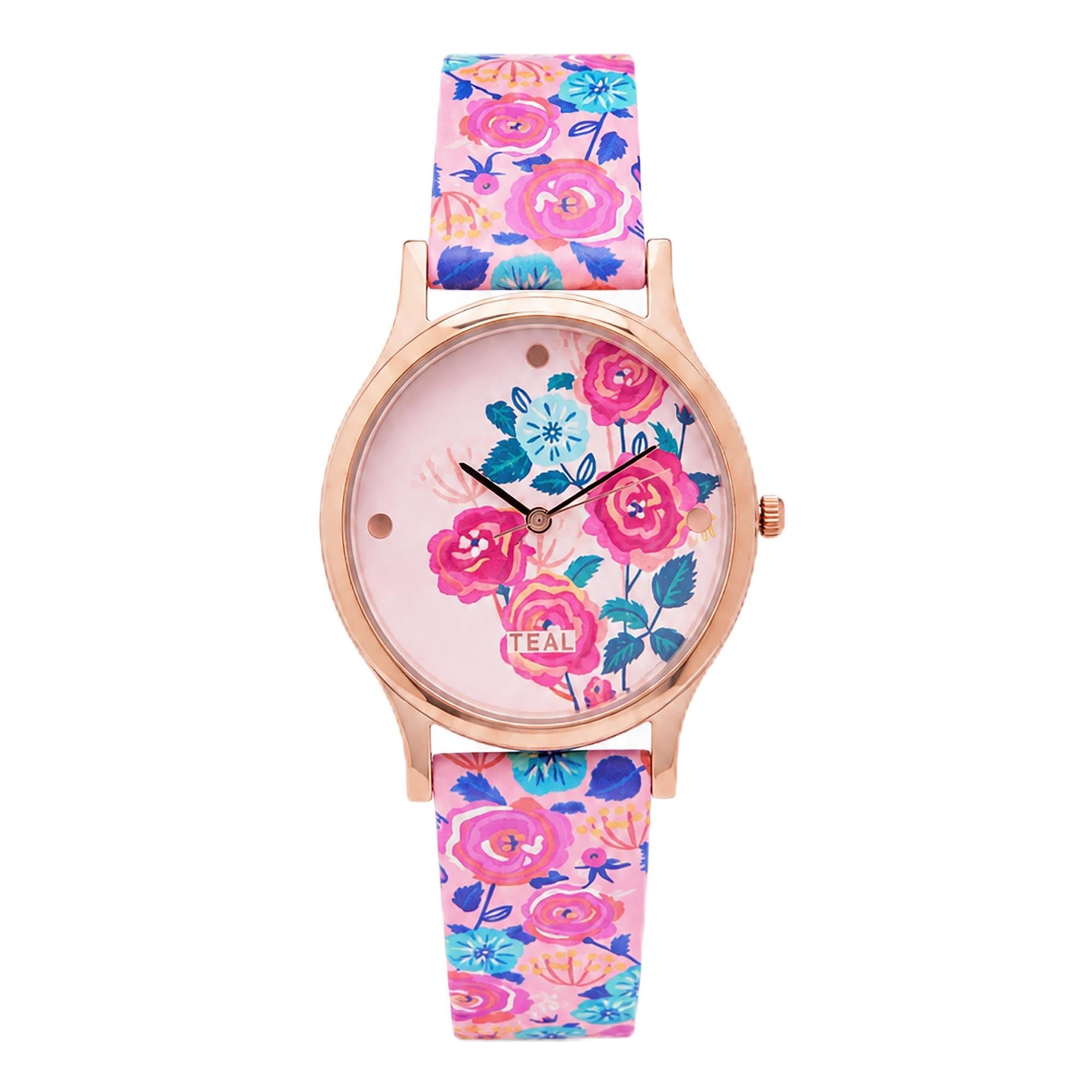 Round Dial Analog Watch for Women|Rose Garden Collection| Printed Vegan Leather Strap|Gifts for Women/Girls/Ladies |Stylish Fashion Watch for Casual/Work - Pink-image-11