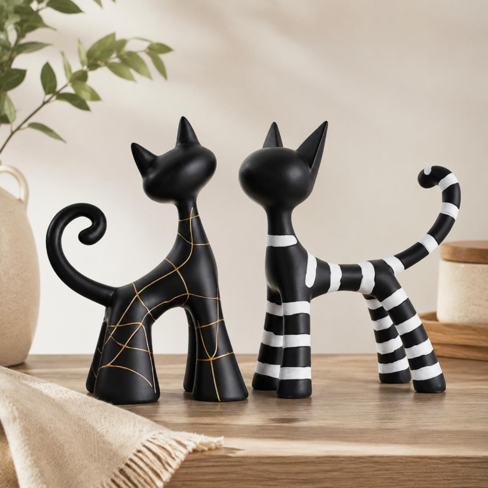 1 Par Escultura de Gatos Estatuas Decorativas Figuras Modernas en Resina Diseño Escultórico Forma Esbelta Superficie Mate Adecuado para Estanterías Bufetes Recibidores Sala de Estar