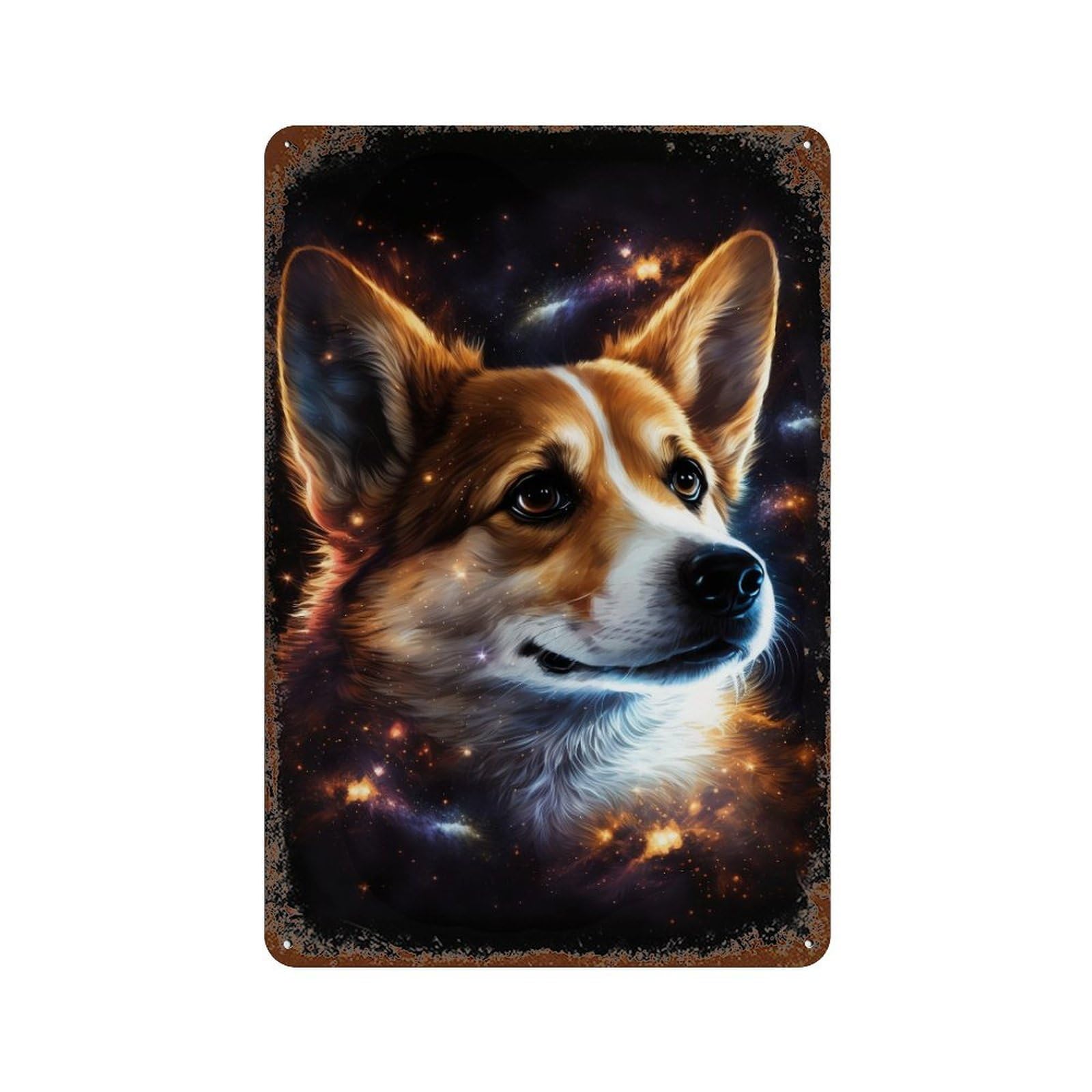 Cosmic Corgi Portrait-26 Distressed Metal Wall Sign 11.8"x7.9", for Garage, Bar And Workshop Decor, Decorative Metal Wall Art
