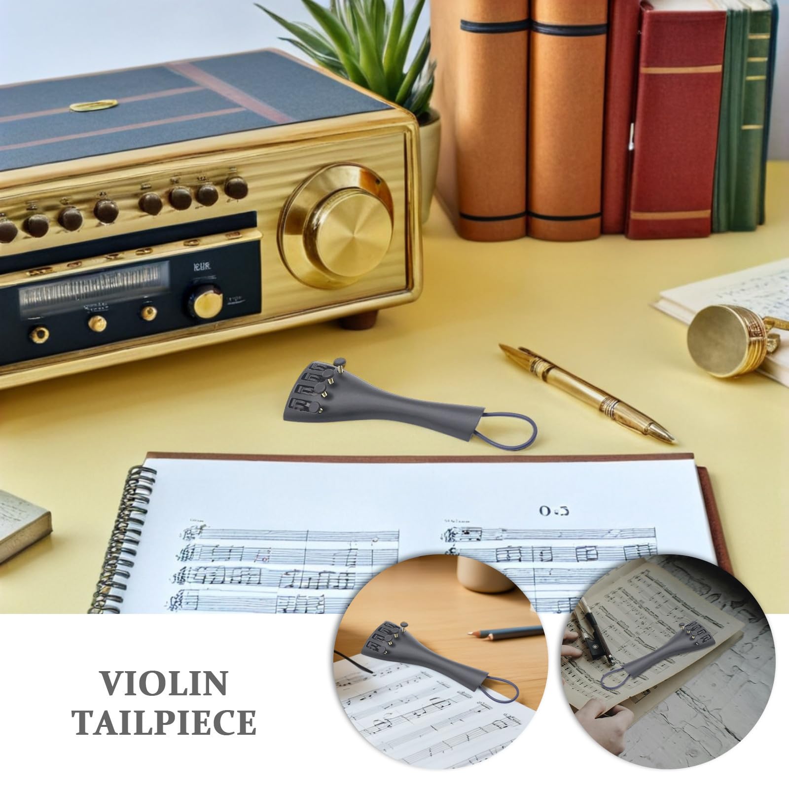 Mikikit Cordiera 4/4 per Violino in Lega di Alluminio Nera | 4 Microaccordatori Inclusi, Cavo Tailgut, Pronta All'uso per Appassionati di Violino