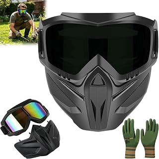2026 Upgraded Detachable Full Face Goggle Mask, Anti-Fog Grass Cutting Goggles for Welding, Riding, Windproof Paintball Mask