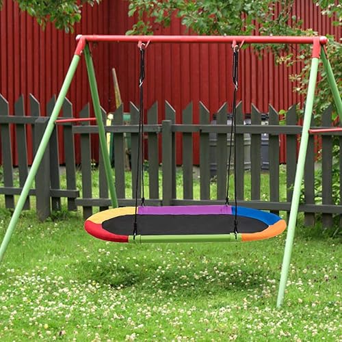 Miniatura 6 de GLACER Columpio de platillo gigante de 60 pulgadas, capacidad de peso de 700 libras, altura ajustable, columpio volador grande para jugar en