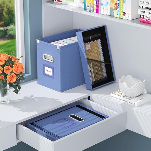 Miniatura 7 de Huolewa Juego de 2 cajas de archivos colgantes organizadoras, cajas organizadoras de archivos con bolsillo de malla para archivos y carpetas tamaño