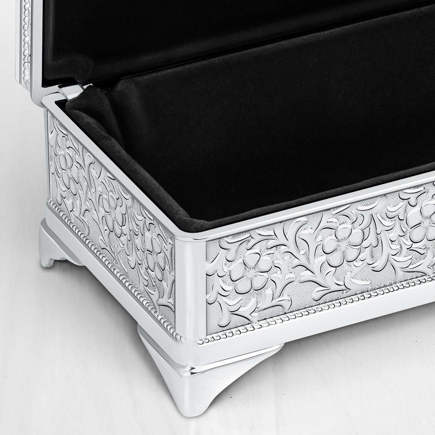 Maverton Antik Schmuckaufbewahrung mit Gravur - dekorative Schmuckkästchen Mädchen aus versilberter Edelstahl - 19x8,5x6,5cm - personalisierte Geschenke für Frauen - Hochzeitsgeschenke für Brautpaar