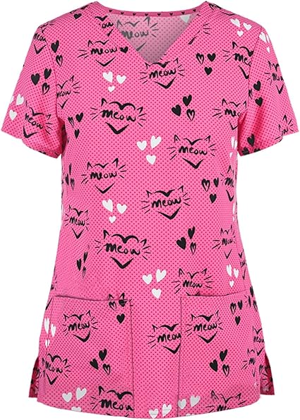 OIOLOYJM Printed Scrub Tops Women Short Sleeve V Neck Plus Size Scrubs for Womens Nursing Uniforms Shirts with Pockets