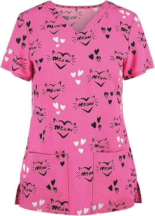 OIOLOYJM Printed Scrub Tops Women Short Sleeve V Neck Plus Size Scrubs for Womens Nursing Uniforms Shirts with Pockets