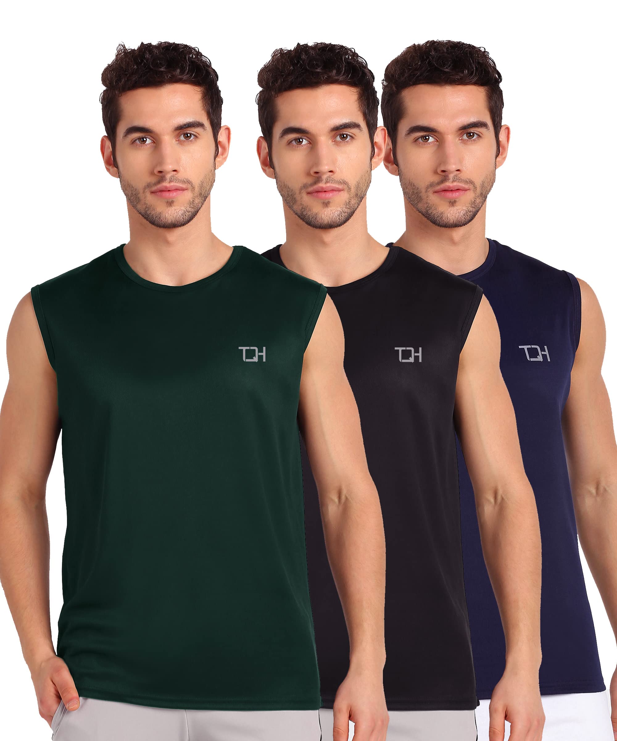 TQH Solid Men Round Neck Sleeveless T-Shirt - Pack of 3