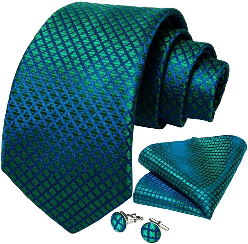 Men Silk Tie Set Wedding Neckties Accessories Mens Neck with Handkerchief Cufflinks Items for Business