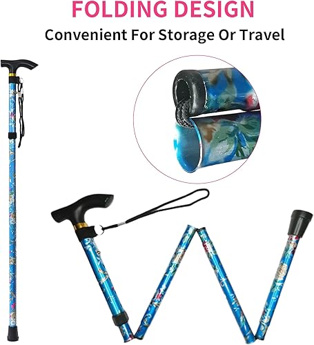Miniatura 10 de Bastón de 5 niveles, ligero, ajustable y de aluminio para personas mayores, adultos, hombres y mujeres, bastones plegables, mango ergonómico con