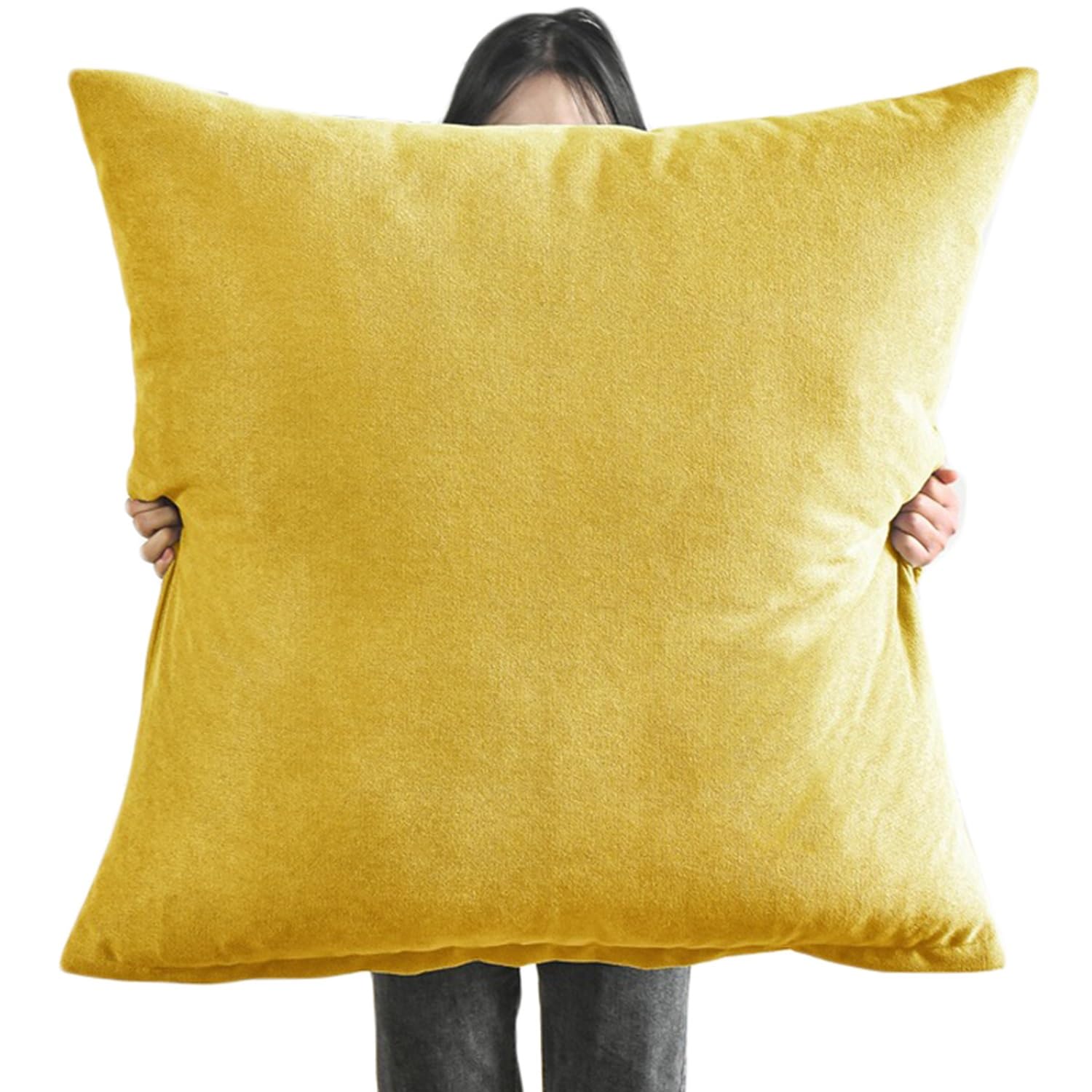 AQIGR Cushion Covers Decorative Throw Pillow Cover 80x80 cm 70x70 cm Thick Fabric Square Pillow Cases Protectors 50x50 cm 60x60 cm for Couch Sofa Bed with Invisible Zipper(Yellow,80x80cm/32x32in)