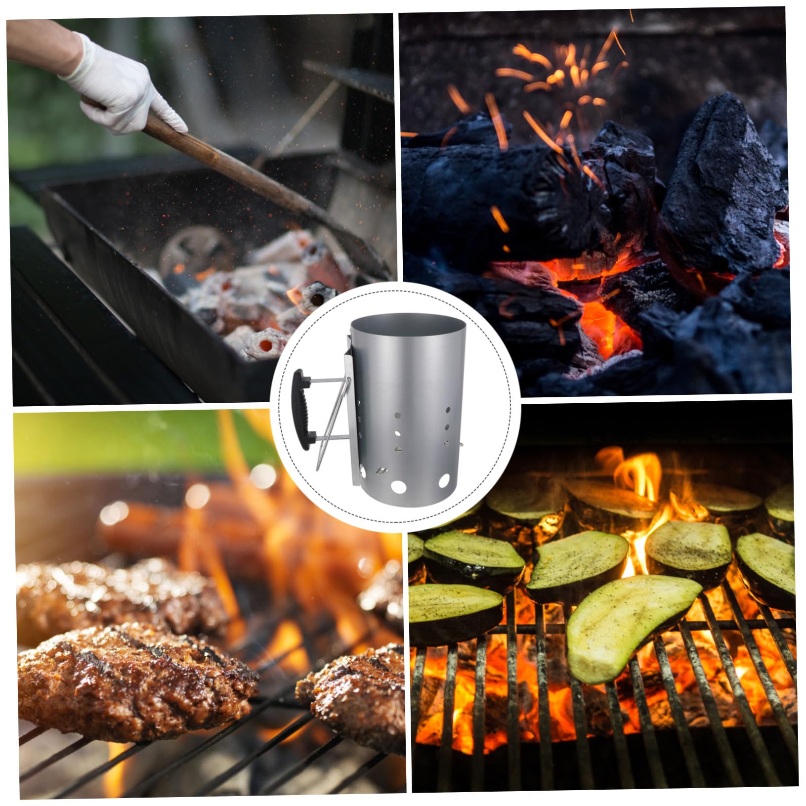 iplusmile Accendifuoco per Barbecue All'aperto in Acciaio Zincato Manico in Nylon, Fori di Ventilazione Spaziosi per Accensione Rapida della Carbonella