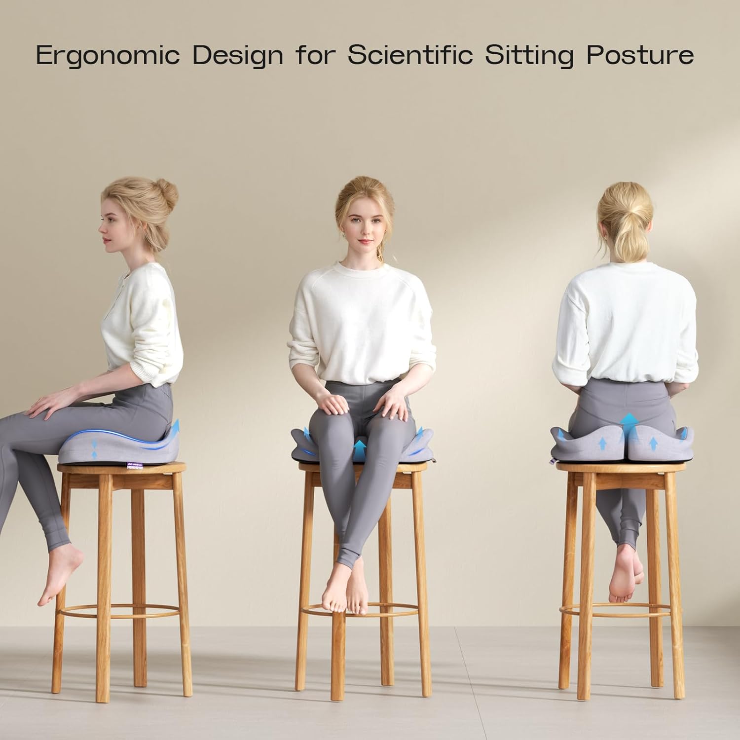 Seat Cushions for Office Chairs - Patented Extra Large Seat Cushion 21.2" W x 16.5" L - Memory Foam Seat Cushion for Tailbone Pain Relief, Sitting Pressure Relief (Light Grey) - Image 3