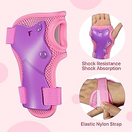 Knee Pads for Kids Knee pads and Elbow Pads Toddler Protective Gear Set Kids Elbow Pads and Knee Pads for Girls Boys with Wrist Guards 3 in 1 for Skating Cycling Bike Rollerblading Scooter-Pink Purple